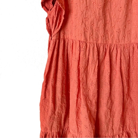 EN SAISON EYELET FLUTTER SLEEVE WASHED COTTON ORANGE BABYDOLL RUFFLED MI… - Picture 10 of 16